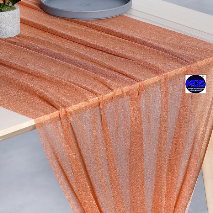 MDS Halloween Chiffon Table Runner - 15 Pack, 29 x 170 Inches, 14ft Each - Sheer Spooky Table Runners for Haunted House Parties, Trick-or-Treat Tables, Witchy Décor, Wedding & Events - Coral Peach
