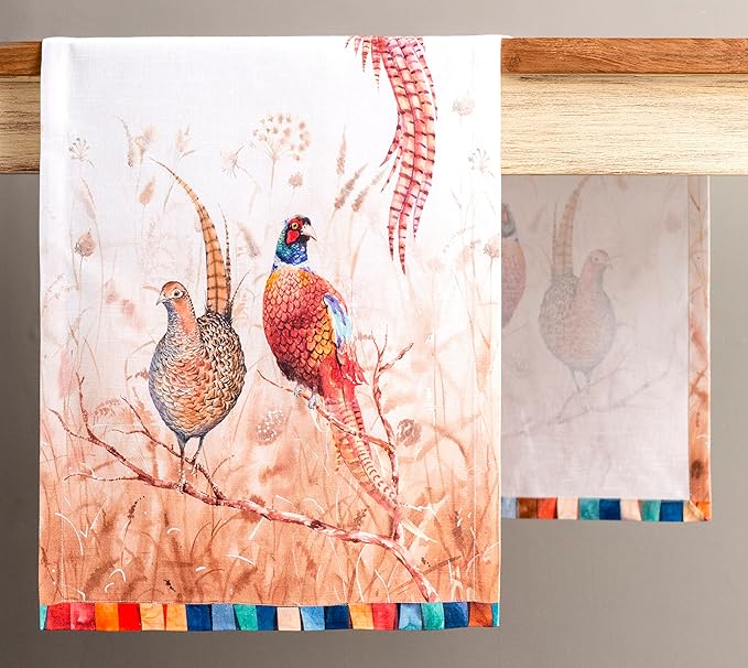 Maison d' Hermine Table Runner 100% Cotton Single Layer Table Runners 48 inches Long for Thanksgiving Christmas Decorations Home Kitchen Dining Party Wedding (Faisan D'Automne, 14.5" x 48")