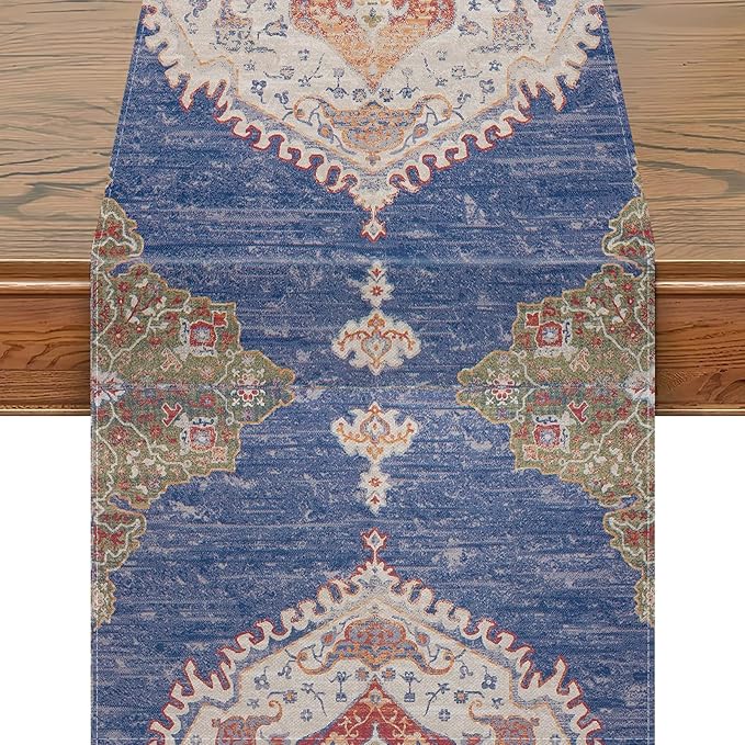 Snycler Table Runner Boho Table Runners Vintage Elegant Farmhouse Table Center Linen Decor for Home Dining Party Entrance (13x72 Inch) Navy Blue