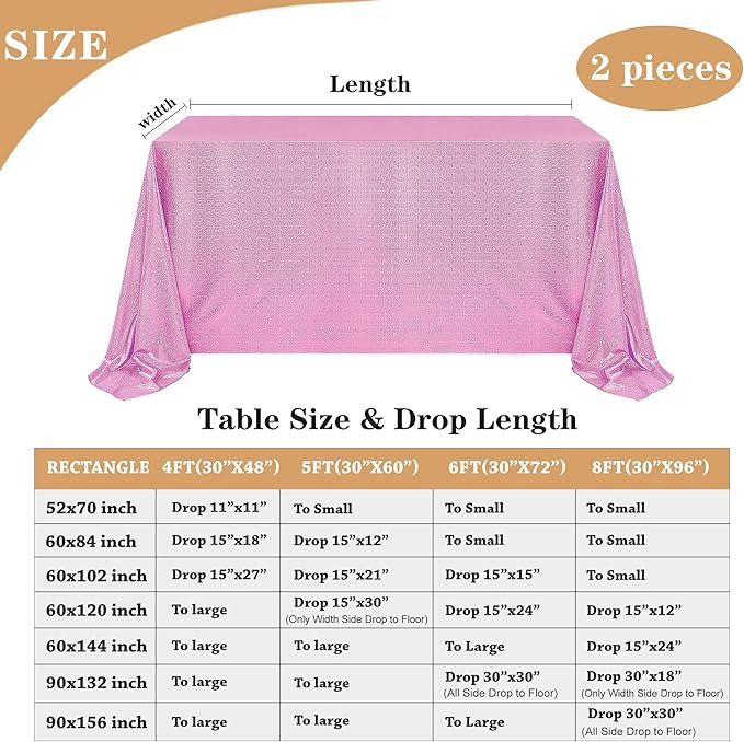 Fitable 2 Pack Pink Sequin Tablecloth for Parties 90x132 Inch - Sparkle Glitter Table Cloth Laser Rectangle Overlay for Wedding Baby Shower Ceremony Birthday Holiday Banquet