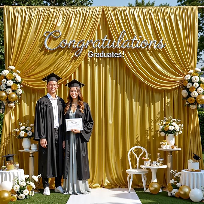 Dark Gold Glitter Backdrop Curtain for Parties Wedding,10Ft x 10Ft Satin Shimmer Photo Backdrop,Non-Wrinkle Sparkle Drapes for Backdrop,Back Drop for Photography, Birthdays,Weddings,Prom