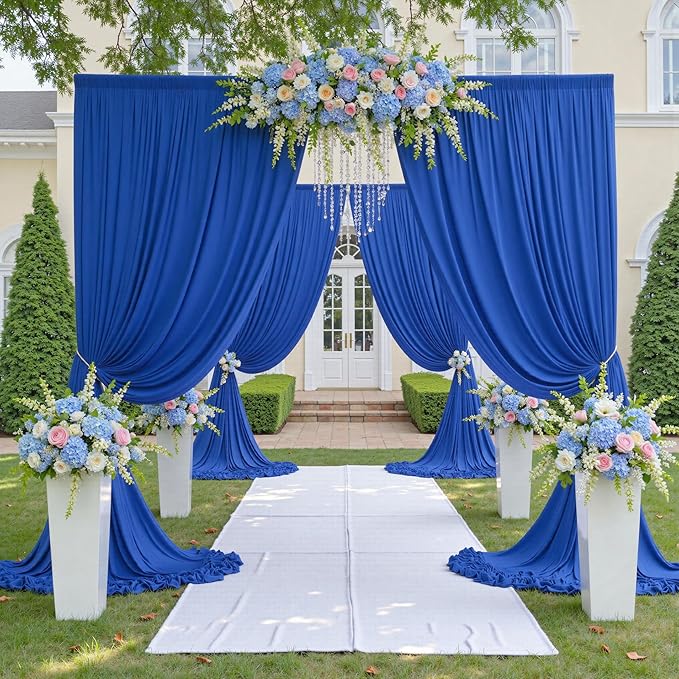60ftx12ft Wrinkle Free Royal Blue Backdrop Curtain, 12 Panels 12FT Height Royal Blue Wedding Backdrop Drapes, Silky Polyester Back Drop Cloth for Birthday Photography Background Party Backdrop Draping