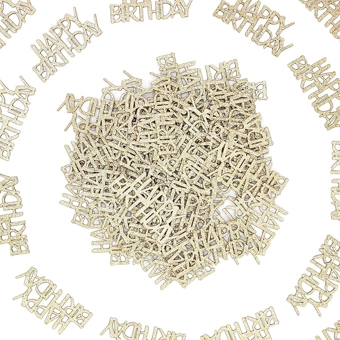 Champagne-Gold Happy Birthday Confetti for Tables Light Gold Glitter Birthday Party Table Scatters for Adult/Kids Birthday Anniversary DIY Crafts Party Supplies 100PC
