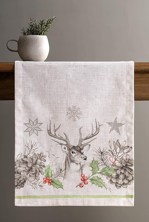 Maison d' Hermine Table Runner 100% Cotton Single Layer Table Runners 72 inches Long for Thanksgiving Christmas Decorations Home Kitchen Dining Party Wedding (Christmas Dew, 14.5" x 72")