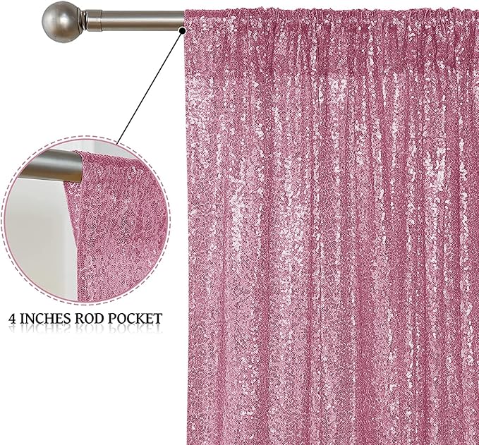 Sugargirl Pink Sequin Backdrop Curtain 4 Panels 2FTx8FT Glitter Pink Background Drapes Sparkle Photography Backdrop for Party Wedding Birthday Wall Decoration