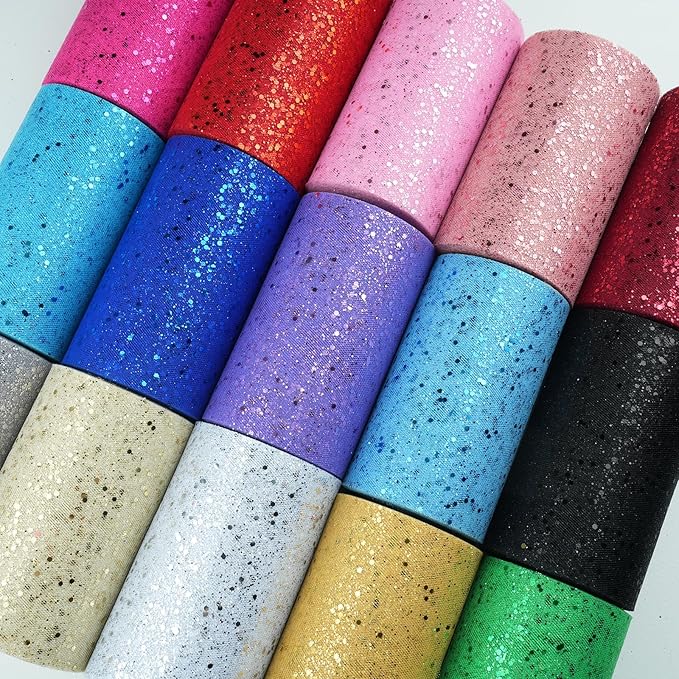 Glitter Tulle Rolls, 6” by 50 Yards (150FT) Sparkling Tulle Spool Ribbon Sequin Tulle Netting Fabric for Tutu Skirt Wedding Birthday Baby Shower (Rose Gold)
