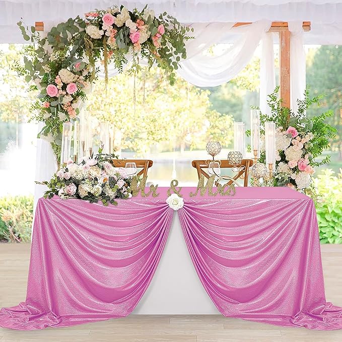 Fitable 2 Pack Pink Sequin Tablecloth for Parties 90x132 Inch - Sparkle Glitter Table Cloth Laser Rectangle Overlay for Wedding Baby Shower Ceremony Birthday Holiday Banquet