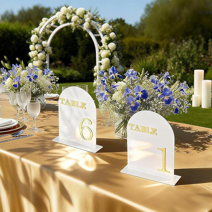 Arch Wedding Table Numbers 1-10 with Stands, 5" X 7" Double Sided Acrylic Wedding Sign Holders, Durable Non-Fading Table Number for Wedding Reception, Events, and Centerpieces