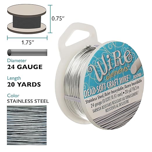 The Beadsmith Wire Elements Craft Wire – Tarnish Resistant, Soft Temper, Round, Stainless Steel Color – 0.51mm, 24 Gauge, 20 Yard Spool – Jewelry Making, Wire Wrapping, Floral, & Other DIY Crafts…