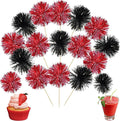Ephlyn 30Pcs Foil Firework Cupcake Toppers Party Birthday Cake Toppers Supplies Sparkle Tinsel Cocktail Fruit Toothpick for Birthday Wedding Graduation Party Supplies Black Red