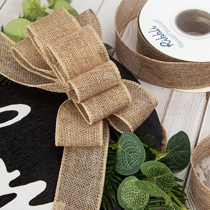 Ribbli Burlap Ribbon Continuous 20 Yard 1.5 Inch Natural Wired Ribbon for Wreaths,Big Bows,Tree Decoration,Outdoor Decoration