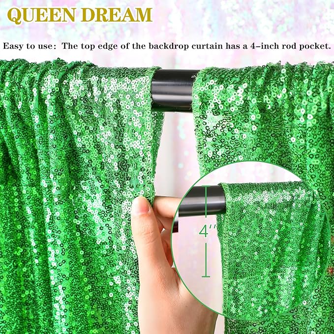 Sequin Curtains Christmas Backdrop 3 Panels Sequin Fabric 2FTx8FT Green Photography Background Wedding Photo Booth Backdrop