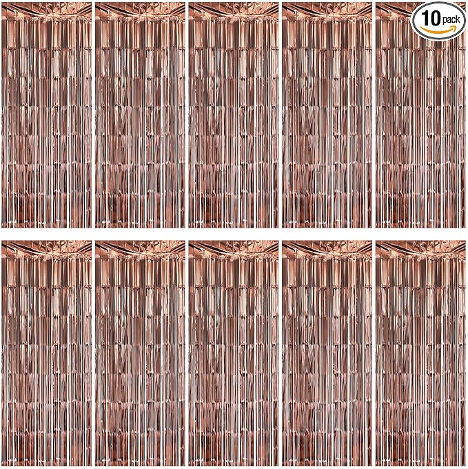 10 Pack Brown Backdrop Curtain 3.2ft x 8.2ft Metallic Tinsel Foil Fringe Curtains Photo Booth Background for Birthday Party Decoration Baby Shower Engagement Wedding Christmas Decoration (Brown)