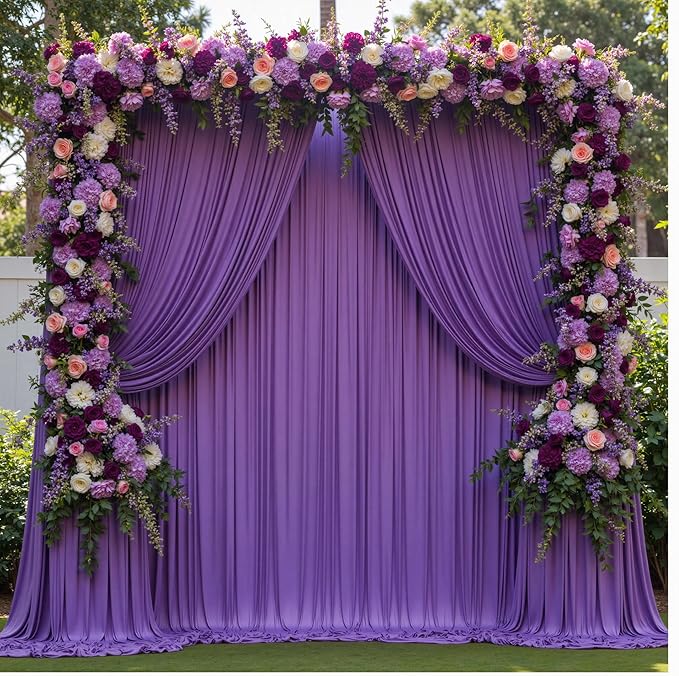 40 ft x 10 ft Wrinkle Free Purple Backdrop Curtain for Parties, 5ft x 10ft 8 Panels Polyester Purple Photo Backdrop Drapes for Wedding Birthday Party Baby Shower Fabric Photo Curtains for Mermaid