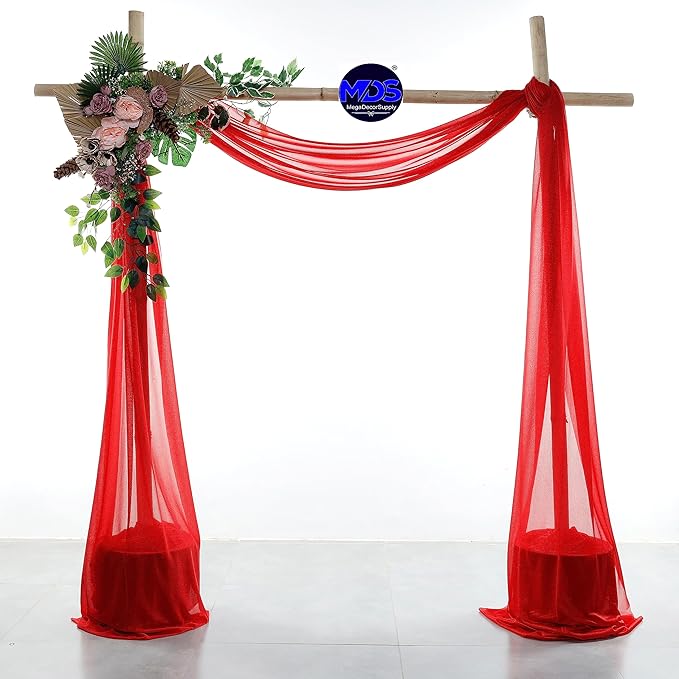 MDS Halloween Chiffon Draping Fabric - 2 Panel, 30" Wide x 100ft Long - Sheer Spooky Arbor & Canopy Drapery for Haunted House Backdrops, Party Ceilings, DIY Costumes & Themed Events - Red