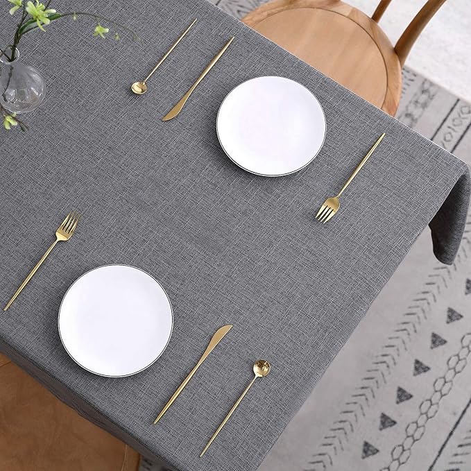 maxmill Flaxy Faux Linen Tablecloth with 2-Tone Slubby Texture Wrinkle Free Anti-Shrink Soft Table Cloth for Kitchen Dining Tabletop for Outdoor and Indoor Use Rectangle 60 x 84 Inch Charcoal