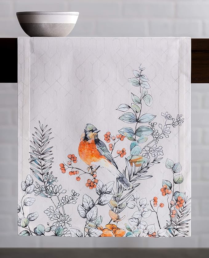 Maison d' Hermine Table Runner 100% Cotton Single Layer Table Runners 72 inches Long for Thanksgiving Christmas Decorations Home Kitchen Dining Party Wedding (Whitish Shabby Chique, 14.5" x 72")