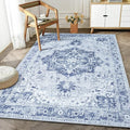 Bloom Rugs Washable Non-Slip 4' x 6' Rug - Gray/Blue Traditional Medallion Area Rug for Living Room, Bedroom, Dining Room, and Kitchen - Exact Size: 4' x 6'