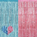 4 Pack 3.2Ft x 6.6Ft Pink Blue Fringe Curtain Backdrop, Metallic Tinsel Foil Fringe Streamers Curtains Background for Photo Booth Wedding Gender Reveal Backdrop Boy or Girl Birthday Party Decoration