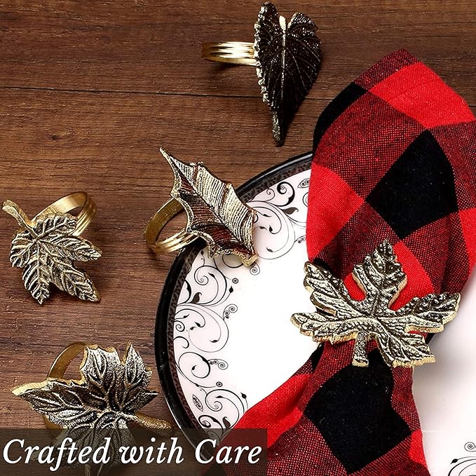 Rustic Napkin Rings Set of 12 - Elegant Leaf Napkin Holders for Dining Table, Wedding, Party, Holiday & Everyday Use - Handmade Decorative Table Accessories (Antique Gold) - ALPHA Living HOME