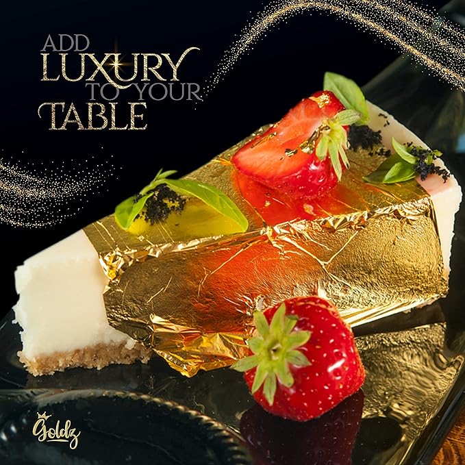 goldz: Edible 99.99% Gold Leaf, Genuine Gold Leaf, 24 Karat Edible gold Sheets. Genuine for Cooking, Art, Food, Steak, Desert, Facial.