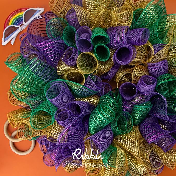 Ribbli 2 Rolls Gold Mesh Ribbon,10 inch x 30 feet(10Yard) Each Roll,Metallic Gold with Wide Gold Foil,Christmas Ribbon for Wreath Swags and Decorating