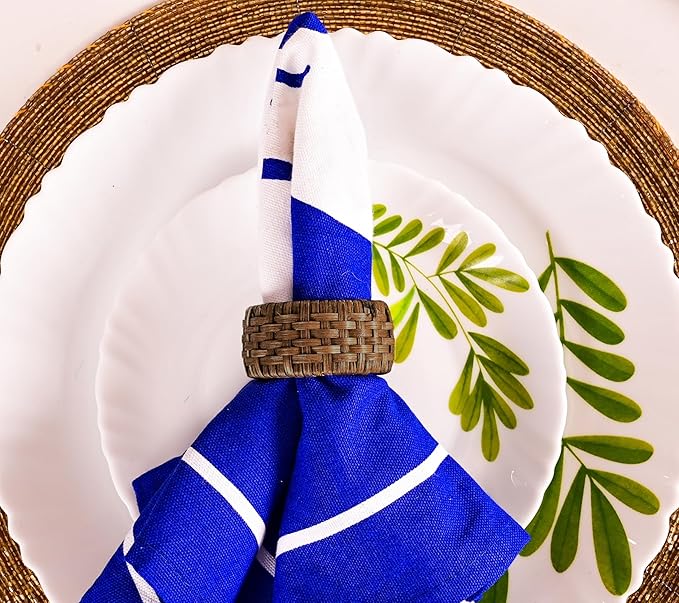 Decorative Cane Napkin Rings Set of 12 - Hand Woven Napkin Holders for Farmhouse, Rustic, Holiday, Wedding, Easter, Thanksgiving, Xmas, Boho & Fall Table Décor (Walnut) - CLEENTABLE
