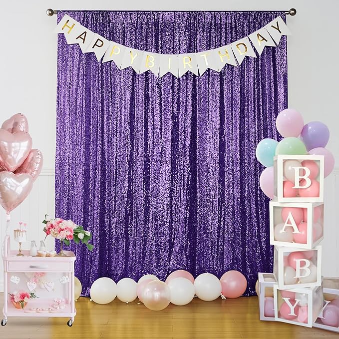 Sugargirl Purple Sequin Backdrop Curtain 2 Panels 2FTx8FT Glitter Purple Background Drapes Sparkle Photography Backdrop for Party Wedding Birthday Wall Decoration