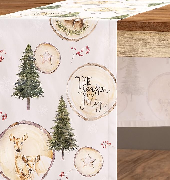 Maison d' Hermine Table Runner 100% Cotton Double Layer Table Runners 108 inches Long for Thanksgiving Christmas Decorations Home Kitchen Dining Party Wedding (Mountain Life, 14.5" x 108")