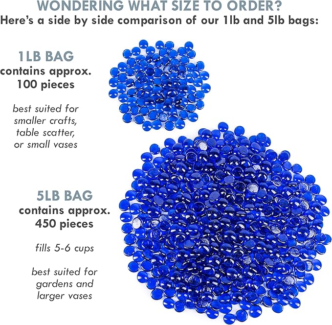 Galashield Flat Glass Marbles for Vases Cobalt Blue Glass Gems Beads Pebbles Vase Filler (5 LBS, Approx. 540 PCS)