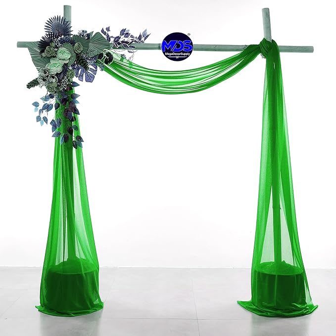 MDS Halloween Chiffon Draping Fabric - 2 Panel, 30" Wide x 20ft Long - Sheer Spooky Arbor & Canopy Drapery for Haunted House Backdrops, Party Ceilings, DIY Costumes & Themed Events - Green