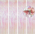 BTSD-home 4 Pack Iridescent Backdrop Transparent Clear Foil Fringe Curtain, Metallic Photo Booth Tinsel for Mermaid Frozen ERAS Wedding Birthday Baby Shower Bachelorette Party Decorations(8ft x 3ft)
