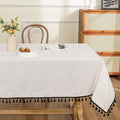 MYSKY HOME Table Cloth 60x60 in Rectangle Table, Heavy Duty Cotton Tassel Linen Look Waterproof Tablecloths Farmhouse Tablecloth, Wrinkle Free Table Cover with Beige Tassels for Kitchen Dining, Party