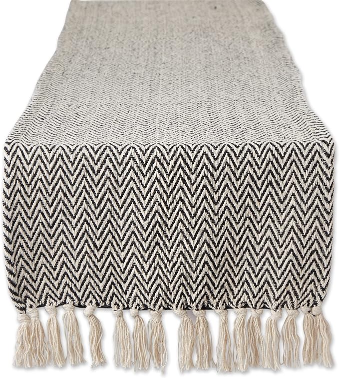 DII Woven Basic Tabletop Collection, Chevron Table Runner, 15x108, Black