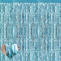4 Pack Fringe Curtain Backdrop, 3.2Ft x 6.6Ft Light Blue Metallic Tinsel Foil Fringe Streamers Background for Photo Booth Birthday Wedding Baby Shower Easter Pool Ocean Underwater Party Decorations
