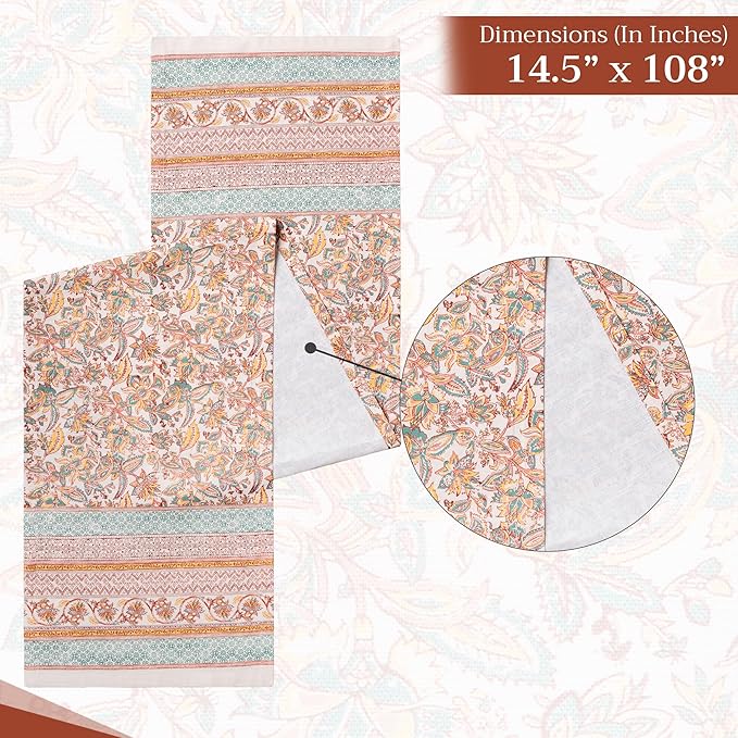 Maison d' Hermine Table Runner 100% Cotton Single Layer Table Runners 108 inches Long for Thanksgiving Christmas Decorations Home Kitchen Dining Party Wedding (Nila, 14.5" x 108")