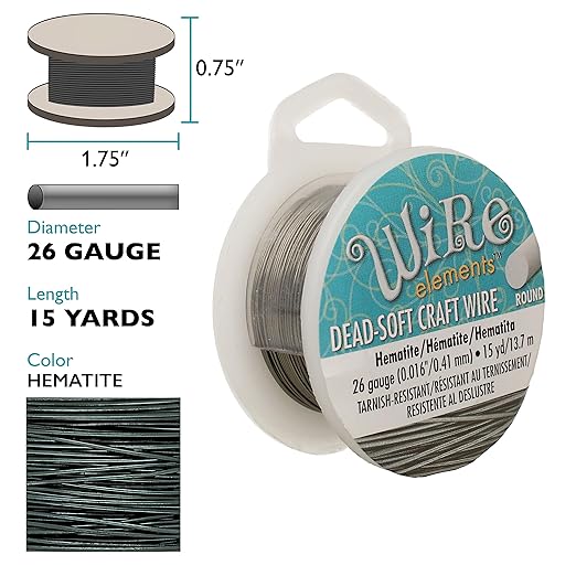 The Beadsmith Wire Elements Craft Wire – Tarnish Resistant, Soft Temper, Round, Hematite Color – 0.41mm, 26 Gauge, 15 Yard Spool – Jewelry Making, Wire Wrapping, Floral, & Other DIY Crafts