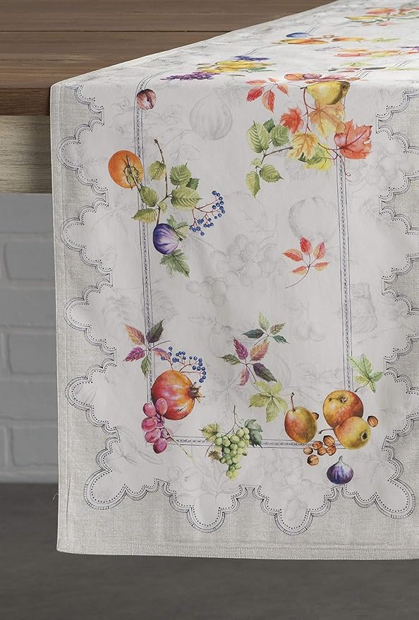 Maison d' Hermine Table Runner 100% Cotton Double Layer Table Runners 108 inches Long for Thanksgiving Christmas Decorations Home Kitchen Dining Party Wedding (Fruit D'Hiver, 14.5" x 108")