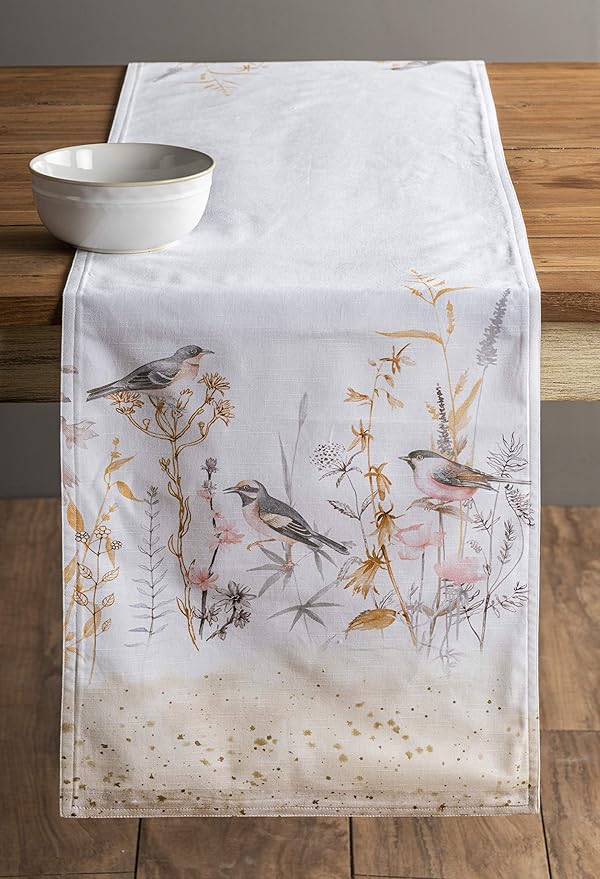 Maison d' Hermine Table runner 100% Cotton Double Layer Table Runners 72 inches long Decorative for Home Kitchen Dining Party Wedding Bridal Shower Spring Summer (Meadow Florals - Beige, 14.50" x 72")