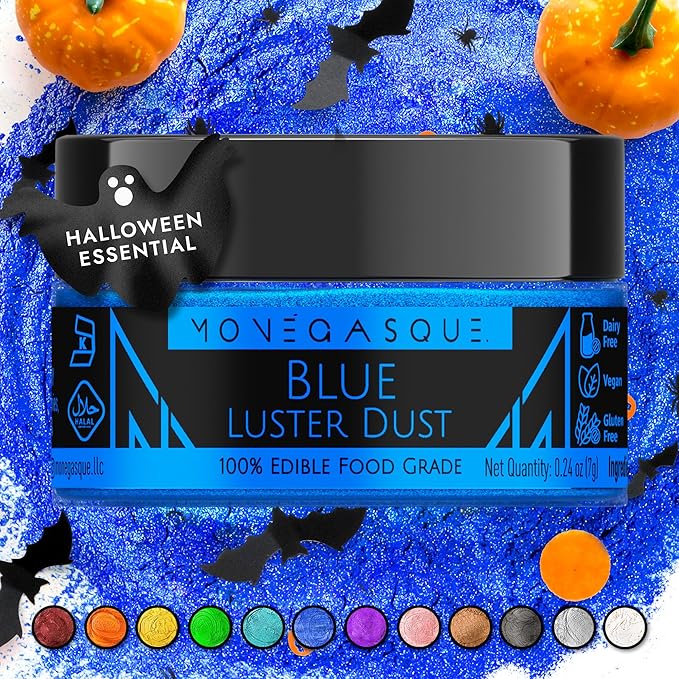 MONÉGASQUE Blue Edible Glitter for Drinks 7g – Edible Glitter for Cakes - Blue Luster Dust for Drinks, Cocktail, Cake, & Strawberries - Halloween Drink, Food, & Cake Decorations Spray Sparkles