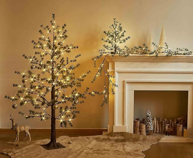 LITBLOOM Lighted Christmas Pine Tree 60 Fairy Lights Battery Operated or USB Plug in with Timer 18IN for Home and Holiday Decoration