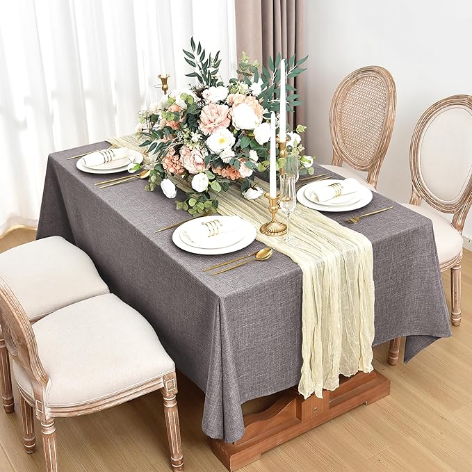Fitable Square Table Cloth Linen Textured: Water & Stain Resistant Farmhouse Tablecloth, Washable Burlap Table Covers for Kitchen Dining Party(2 Pack, 54x54 Inch, Stone)