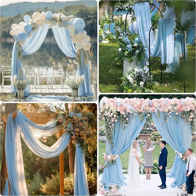Wedding Arch Draping Fabric 1 Panel 28.7" x 20FT Baby Blue Sheer Chiffon Backdrop Drapes for Wedding Ceremony Birthday Party Bridal Shower Outdoor Decoration