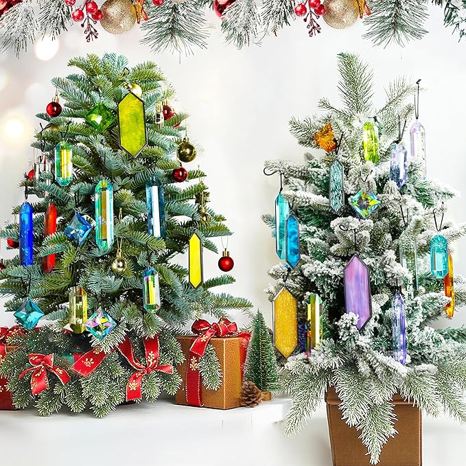 HDCRYSTALGIFTS Set 7 Crystal Sun Catcher Prisms, AB Colored Suncatcher Crystals Indoor Window Hanging Christmas Ornaments Rainbow Maker Prisms for Home Garden Decor