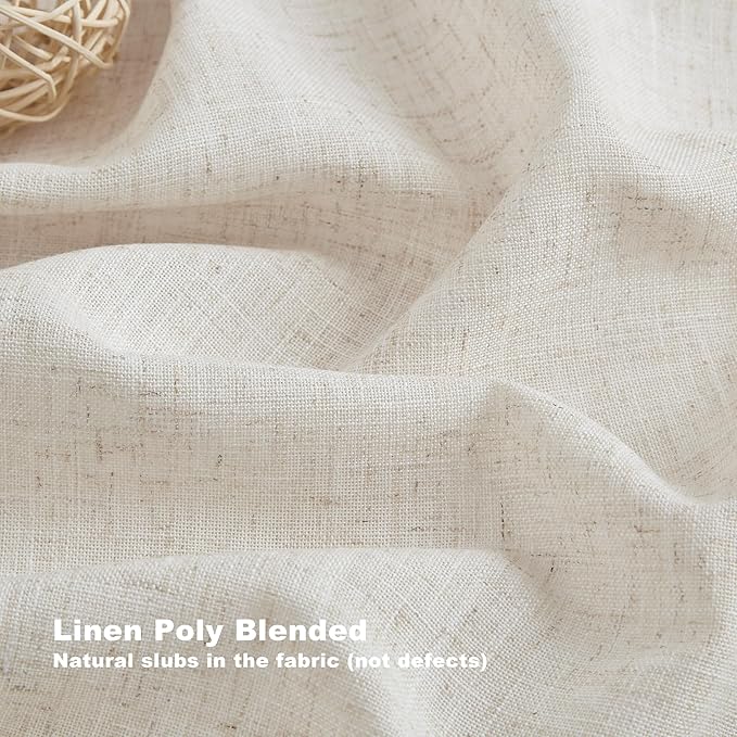 Vision Home Natural Pinch Pleated Semi Sheer Curtains Textured Linen Blended Light Filtering Window Curtains 108 inch for Living Room Bedroom Patio Pinch Pleat Drapes with Hooks 1 Panel 60" Wx108 L