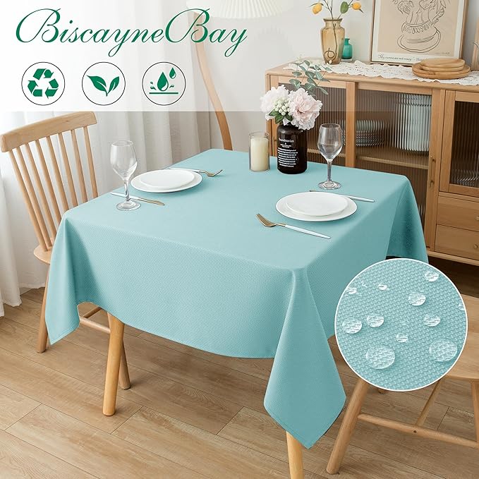 Biscaynebay Square Tablecloth 70x70 Inch-Auqa Blue Card Fabric Table Cover-Folding Table Cloths Linen Water Resistant Washable for Kitchen Dining Picnic Patio Outdoor Party Restaurant Tables
