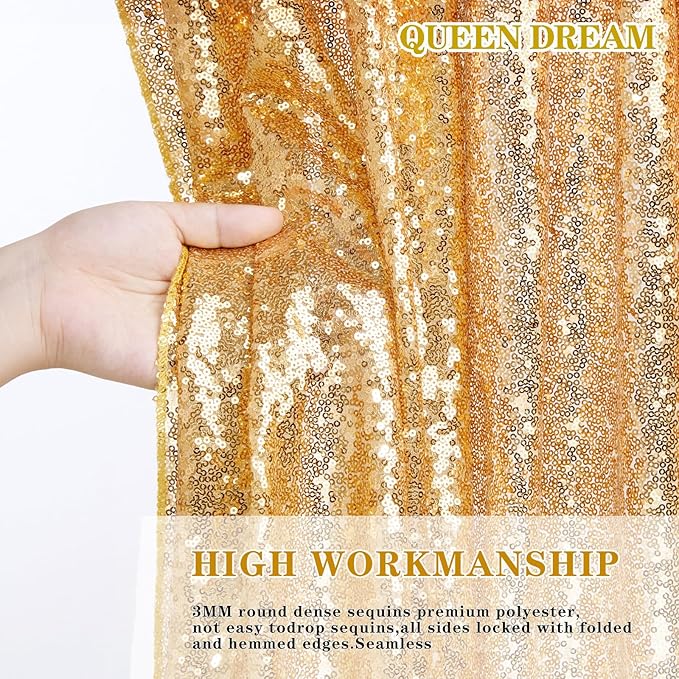 Gold Backdrop Curtain for Parties - 3 Pieces Glitter Sequin Background Backdrops 2x8ft Birthday Baby Shower Decorations