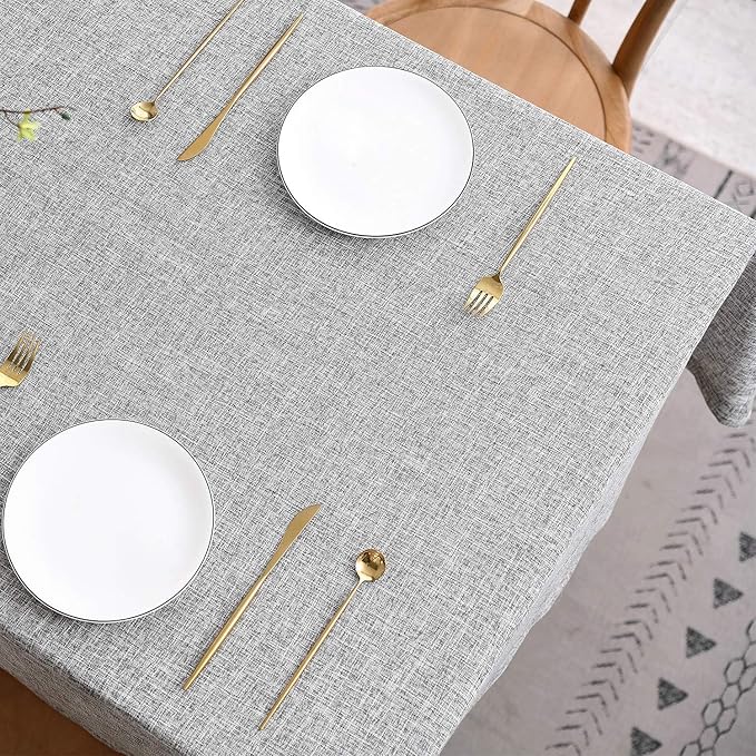 maxmill Flaxy Faux Linen Table Cloth with 2-Tone Slubby Texture Wrinkle Resistant Anti-Shrink Soft Tablecloth for Kitchen Dining Tabletop for Banquet Parties Rectangle 52 x 70 Inch Light Grey