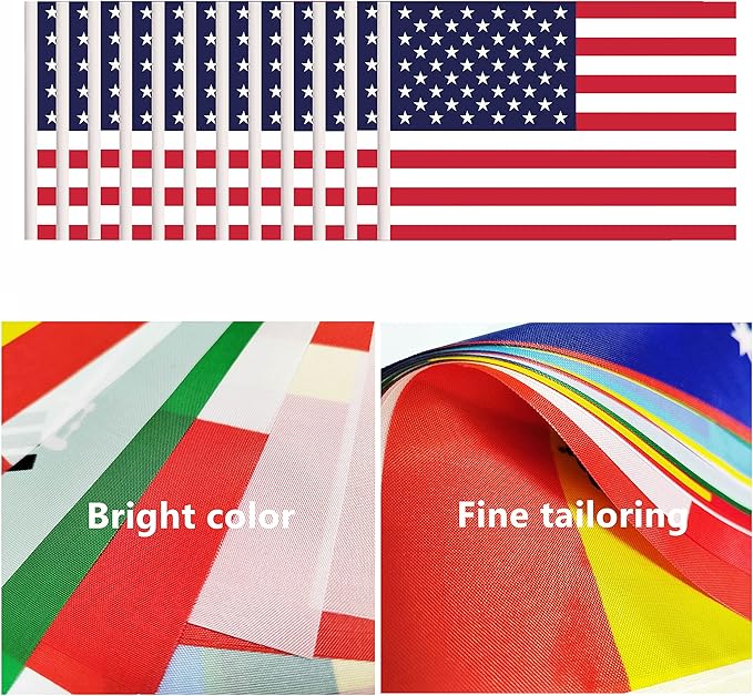 12 Pack USA Desk Flags Set, American US Small Mini Table Office Flags with 12" Solid Black Pole, 8.2 x 5.5 Inches, Home and Office Decoration, Festival Celebrations