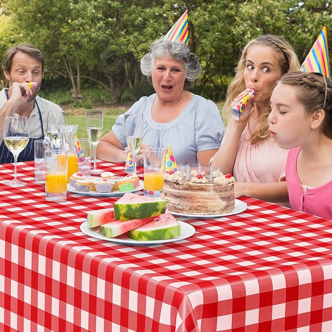4Pack Plastic Table Cloth Ddisposable, 54" x 108" Table Cloth Rectangle Table, Waterproof Red and White Checkered Tablecloth, Outdoor Picnic Table Cover for Birthday Party Gathering Holiday Dinner